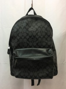 【古着】COACH コーチ　リュック　シグネチャー　F55398　PVC×レザー　ブラック×グレー／バッグ【中古】[☆2][12255-2022030912201]