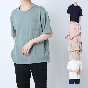 Tシャツ カットソー 裏毛 スウェット ロゴ 半袖 刺繍 胸ポケット 夏 クルーネック 丸首 ユニセックス トップス メンズ オフホワイト ベー