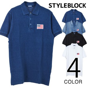 ポロシャツ カジュアルシャツ 半袖 カノコ 星条旗 刺繍 サイドスリット トップス メンズ オフホワイト ブラック SALE セール