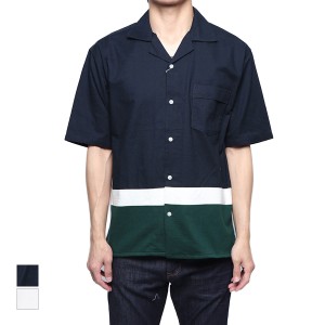 シャツ 開襟シャツ オープンカラー 半袖 無地 綿 コットン100% ニット 切替 シンプル ベーシック トップス メンズ SALE セール