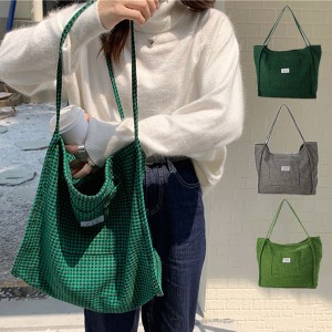 トートバッグ バッグ A4 大きい キャンバス 帆布 肩掛け 千鳥格子 エコバッグ 鞄 レディース ホワイト 黄緑 ダークグリーン SALE セール