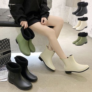 ショートブーツ ブーツ サイドゴア ローヒール 歩きやすい 暖かい 裏起毛 PVC 黒 シューズ 靴 レディース ブラック アプリコット グリー