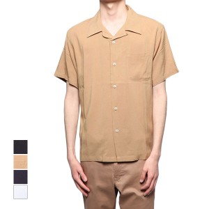 シャツ 開襟シャツ オープンカラー 半袖 無地 レーヨン100% シンプル ベーシック トップス メンズ ベージュ SALE セール