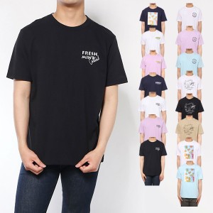 Tシャツ カットソー 半袖 イラスト ロゴ クルーネック プリント 綿100% コットン ユニセックス トップス メンズ ホワイト ベージュ ブラ