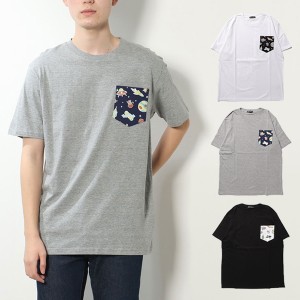Tシャツ カットソー 半袖 柄ポケット クルーネック コットン ユニセックス メンズ トップス ホワイト 杢グレー ブラック SALE セール