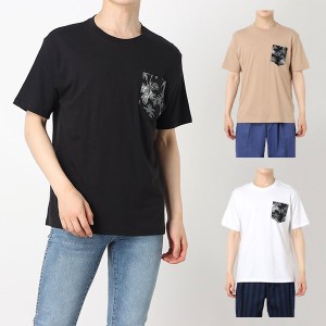 Tシャツ カットソー 胸ポケット プリント ボタニカル コットン 綿100% 丸首 クルーネック 半袖 夏 おしゃれ ユニセックス トップス メン