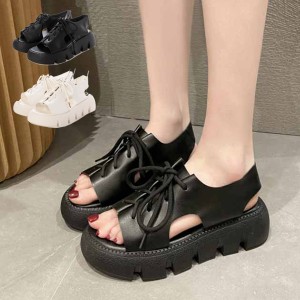 未使用】size35(22.5㎝)レースアップサンダル黒 箱なし 送料込み