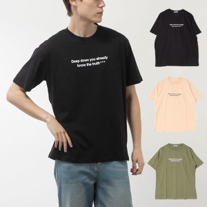 Tシャツ カットソー 半袖 クルーネック コットン ロゴ プリント トップス ユニセックス メンズ ブラック ベージュ カーキ SALE セール