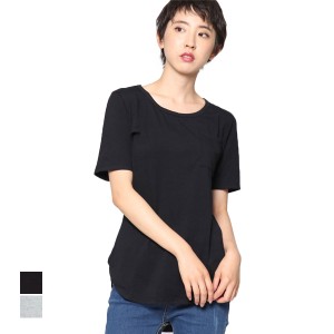 Tシャツ カットソー 半袖 クルーネック ベーシック シンプル 無地 トップス レディース ブラック ライトグレー SALE セール