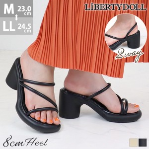 レディース ストラップサンダル 2way 円柱ヒール 8cmヒール 厚底 No.4182 23.0-24.5cm 黒 ブラック アイボリー LiBERTYDOLL リバティード