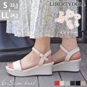 サンダル レディース 厚底 ウェッジソール 6.5cmヒール ストラップ クッション No.5435 黒 ブラック LiBERTYDOLL リバティードール