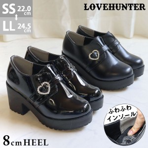 ブーティ レディース ハート ベルト 厚底 8cmヒール 軽量 美脚 No.1606 22.0cm-24.5cm 黒 ブラック LOVEHUNTER ラブハンター