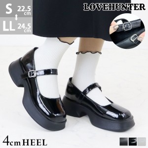 パンプス レディース メリージェーン 厚底 4cmヒール ストラップ No.1593 22.5-24.5cm 黒 白 LOVEHUNTER ラブハンター