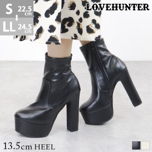 ショートブーツ 厚底 13.5cmヒール サイドジップ ストレッチ No.1621 22.5-24.5cm 黒 LOVEHUNTER ラブハンター