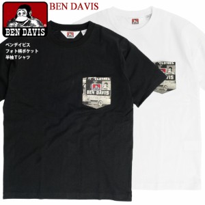 BEN DAVIS Tシャツ ベンデイビス フォト柄 ポケット付き 半袖Tシャツ メンズ ゴリラタグ 転写 胸ポケット クルーネック ワンポイント 半