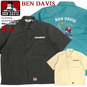 BEN DAVIS シャツ ベンデイビス 2022 ロゴ ゴリラ イラスト 刺繍 半袖シャツ ロゴワッペン ワイドシルエット ワークシャツ メンズ BEN-19