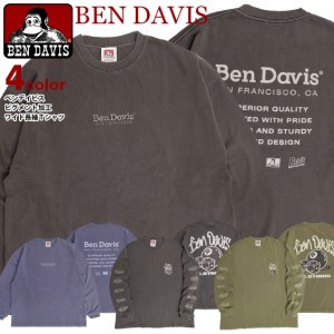 BEN DAVIS Tシャツ ベンデイビス 2023 ピグメント ワイド 長袖Tシャツ メンズ ロンT 刺繍 プリント クルーネック BEN-2021