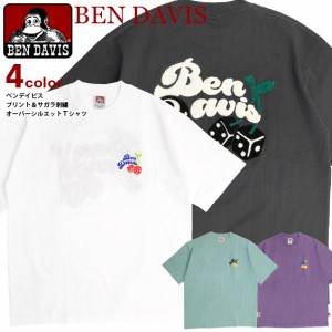 BEN DAVIS Tシャツ ベンデイビス 2023 ダイス イラスト サガラ刺繍 半袖Tシャツ オーバーサイズ メンズ ビッグT BEN-2028