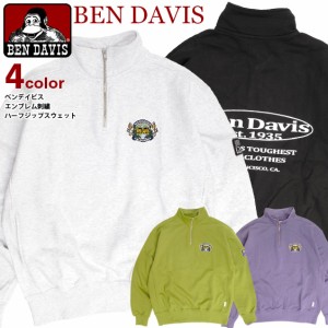 BEN DAVIS スウェット ベンデイビス 2023 エンブレム刺繍 ハーフジップ トレーナー メンズ 裏毛 ワイド スエット BEN-2043