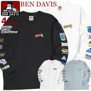 BEN DAVIS Tシャツ ベンデイビス 2024 袖ロゴ 刺繍 ワイド 長袖Tシャツ メンズ ロンT ゴリラ ユニセックス BEN-2098