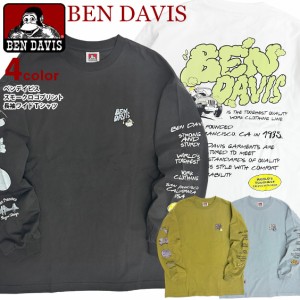 BEN DAVIS Tシャツ ベンデイビス 2024 袖プリント ワイド 長袖Tシャツ メンズ バックプリント ロンT ユニセックス BEN-2099