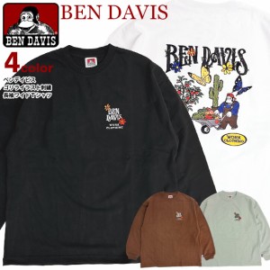 BEN DAVIS Tシャツ ベンデイビス 2024 ゴリラ イラスト 刺繍 ワイド 長袖Tシャツ メンズ ロンT クルーネック BEN-2102