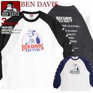 BEN DAVIS Tシャツ ベンデイビス ラグラン 長袖Tシャツ ゴリラ かすれプリント ロンT メンズ 袖プリント ユニセックス BEN-2104