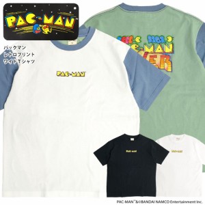 PAC-MAN Tシャツ パックマン レトロ かすれプリント 半袖Tシャツ ワイドシルエット メンズ レトロゲーム キャラクター イラスト ワイドT