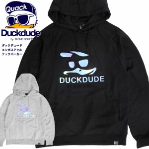 DUCK DUDE パーカー ダックデュード エンボス アヒル プルオーバーパーカー メンズ ホログラム ロゴ プルパーカー ダンボールニット ユニ