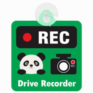 送料無料！セーフティサイン◆カーサイン◆動物アニマル◆パンダ ぱんだ◆REC 録画中 ドライブレコーダー◆グリーン◆後方 吸盤タイプ◆