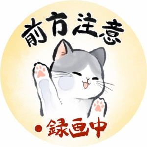 当店オリジナル セーフティサイン シール ステッカー 和風 筆絵 イラスト 水彩風 猫 CAT ねこ ネコ 直径15cm カーサイン 録画中 前方注意