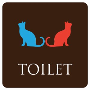 27cm×27cm トイレ 御手洗 TOILET ブラウン＆カラー 猫 ネコ ねこ CAT 男女 ピクトサイン シール カッティングシート ステッカー タイプA