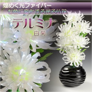 光ファイバー使用の光る仏花【7色に変化する煌めくお花　テルミナ：白菊】お盆用品　盆提灯　盆花　送料無料