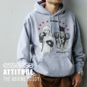 新品 エッセンス essense x アティチュード ATTITUDE COLLABORATION THE BOXING HOODIE プルオーバーパーカー GREY グレー SWT/HOODY