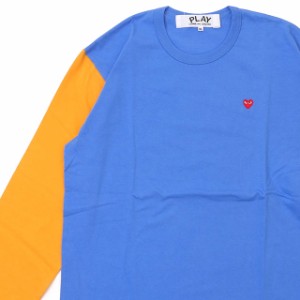 新品 プレイ コムデギャルソン PLAY COMME des GARCONS MENS Small Red Heart Coloured L/S T-Shirt 長袖Tシャツ BLUExYELLOW TOPS