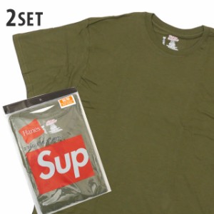 新品 シュプリーム SUPREME x ヘインズ Hanes Tagless Tee 2-pack Tシャツ 2枚セット OLIVE オリーブ 半袖Tシャツ