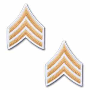 アメリカ陸軍 階級章 袖章 三等軍曹(E-5) ゴールド/ホワイト | サービスドレス用(刺繍)
