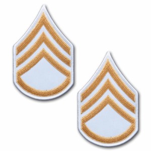 アメリカ陸軍 階級章 袖章 二等軍曹(E-6) ゴールド/ホワイト | サービスドレス用(刺繍)