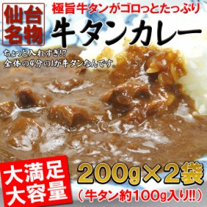 【送料無料】入れすぎました…うまみたっぷり牛タンがゴロっと入った仙台名物牛タンカレー２袋(200ｇ×2)