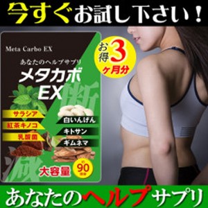 ★メール便送料無料☆ダイエットサプリ/食べ過ぎ対策【大容量3ヶ月分　メタカボＥＸ】白いんげん/サラシア/紅茶キノコ/乳酸菌/キトサン/