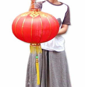 中国金条辺紅中華提灯（サテンランタン赤、長59cm）18inch｜｜中国,伝統,宮灯,宮燈,プラデコ,中華街,お土産,提灯,紅,赤,折り畳み