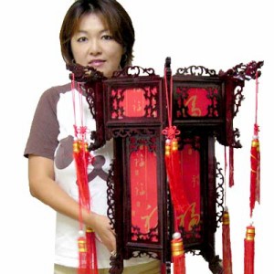 六角巨大赤福字木製中華ランタン(55cm)・組み立てキット （中国提灯) （送料無料) 