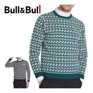 Bull＆Bull ゴルフウェア メンズ ニットWジャガード プルオーバー クルーネック セーター M080-12029 2023年秋冬モデル M-XL