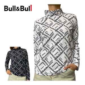 Bull＆Bull ゴルフウェア レディース 総柄 ベアスムース モックネック 長袖シャツ W080-12007 2023年秋冬モデル S-L