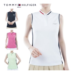 トミーヒルフィガー ゴルフ ウェア レディース スタンドカラー ノースリーブシャツ THLA421 2024年春夏モデル S-LL