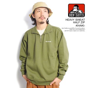 30％OFF SALE セール BEN DAVIS ベンデイビス HEAVY SWEAT HALF ZIP -KHAKI- メンズ スウェット ハーフジップ ストリート atftps