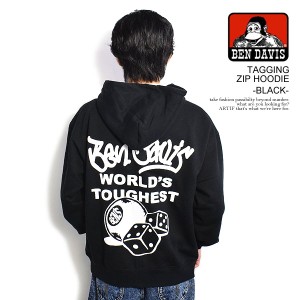 BEN DAVIS ベンデイビス TAGGING ZIP HOODIE -BLACK- メンズ パーカー ジップパーカー 裏毛 ビッグシルエット 送料無料 atftps