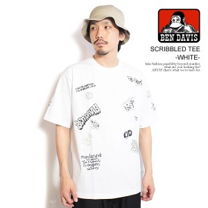 BEN DAVIS ベンデイビス SCRIBBLED TEE -WHITE- メンズ Tシャツ 半袖 ランダムプリント オーバーサイズ ストリート atftps