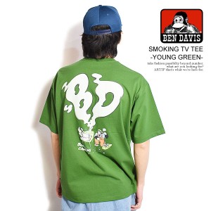 BEN DAVIS ベンデイビス SMOKING TV TEE -YOUNG GREEN- メンズ Tシャツ 半袖 バック プリント オーバーサイズ ストリート atftps
