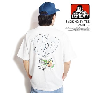 BEN DAVIS ベンデイビス SMOKING TV TEE -WHITE- メンズ Tシャツ 半袖 バック プリント オーバーサイズ ストリート atftps